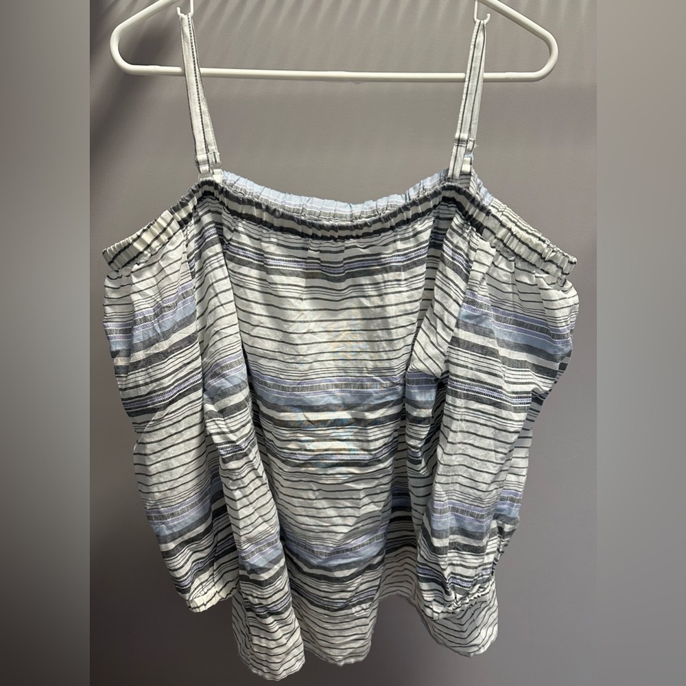 ABSOLUTELY FAMOUS size 1X Blue, white and gray off the shoulder blouse w/sleeves